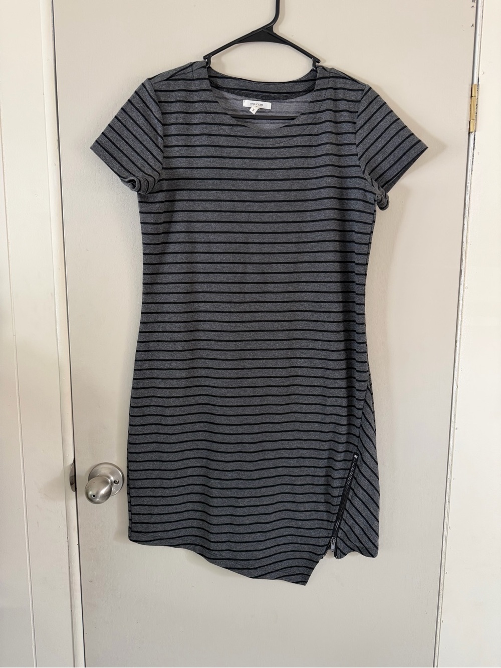 Maurices Gray and Black Striped Short Sleeve T-Shirt Dress